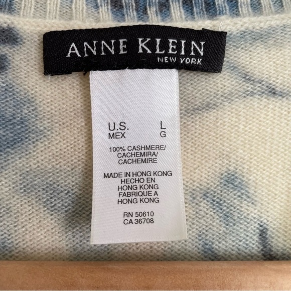 Anne Klein 100% Pure Cashmere 2pc Sweater Set Blue Floral 3/4 Sleeves Size L - Picture 4 of 17